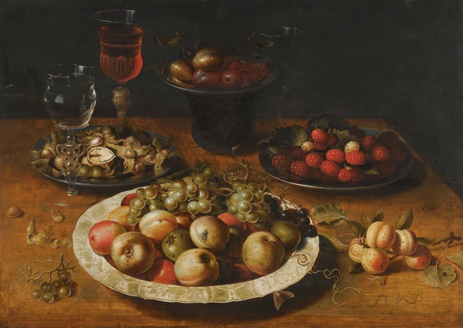 Osias Beert the Elder - A Still Life Of Apples And Grapes In A Blue-And-White Porcelain Bowl,