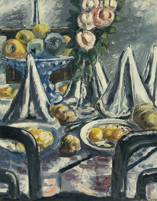 Paul Kleinschmidt - Gedeckter Tisch Mit Servietten Und Rosen (Table Set With Napkins And Roses)