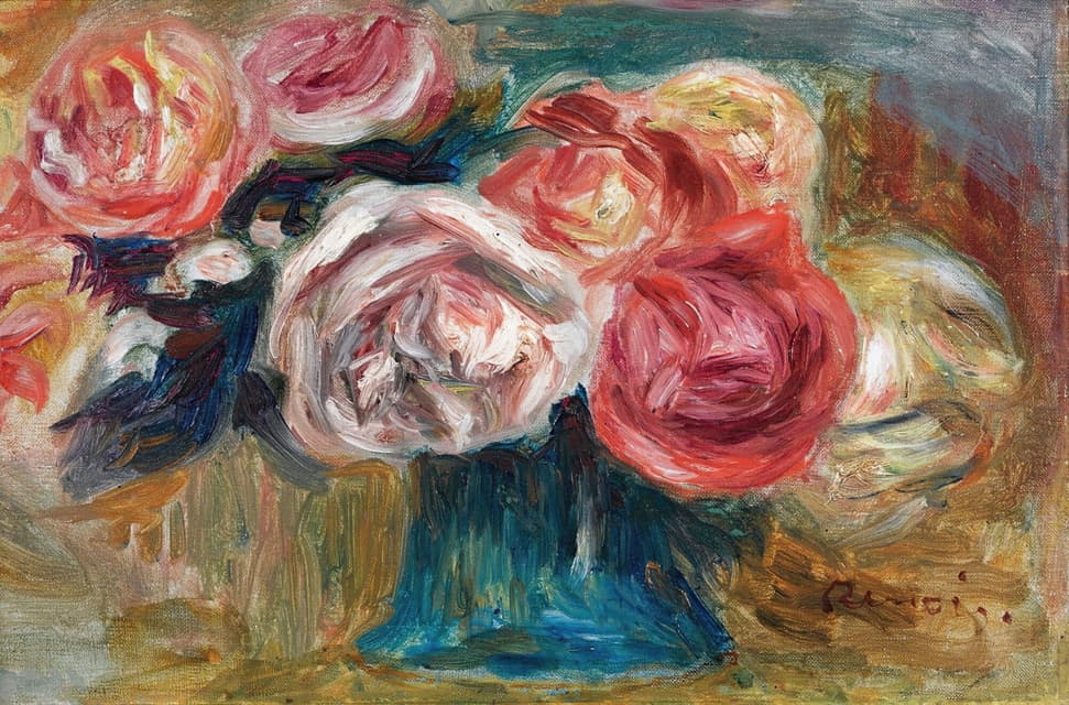 Pierre-Auguste Renoir - Bouquet De Roses Dans Un Vase