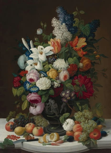 Severin Roesen - Still Life With Flowers And Fruit