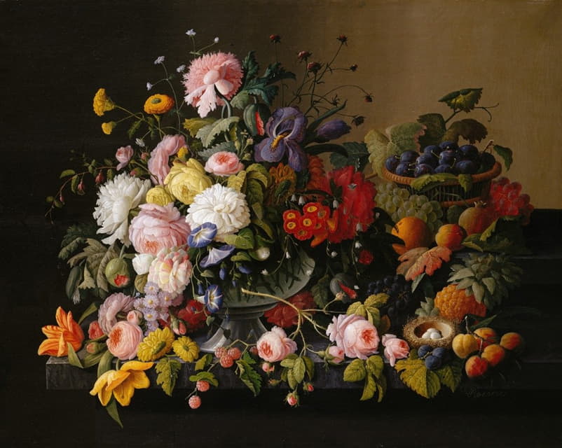 Severin Roesen - Still Life; Flowers and Fruit