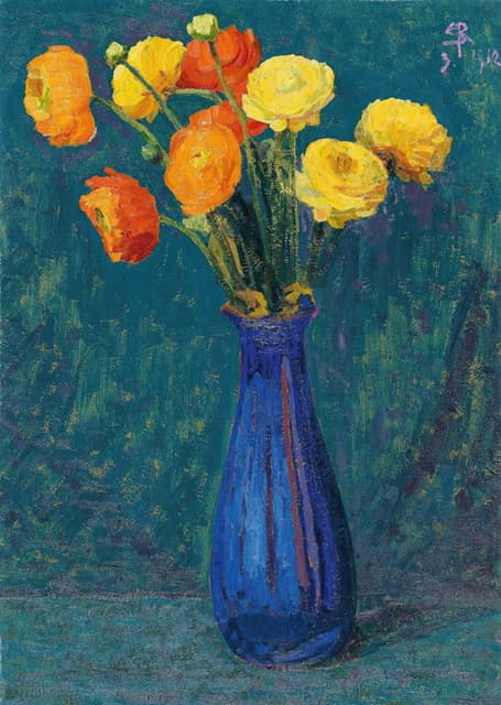 Sigismund Righini - Anemones In Blue Vase