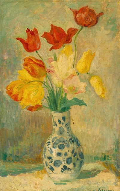 Henri Lebasque - Tulips in a Delftware vase