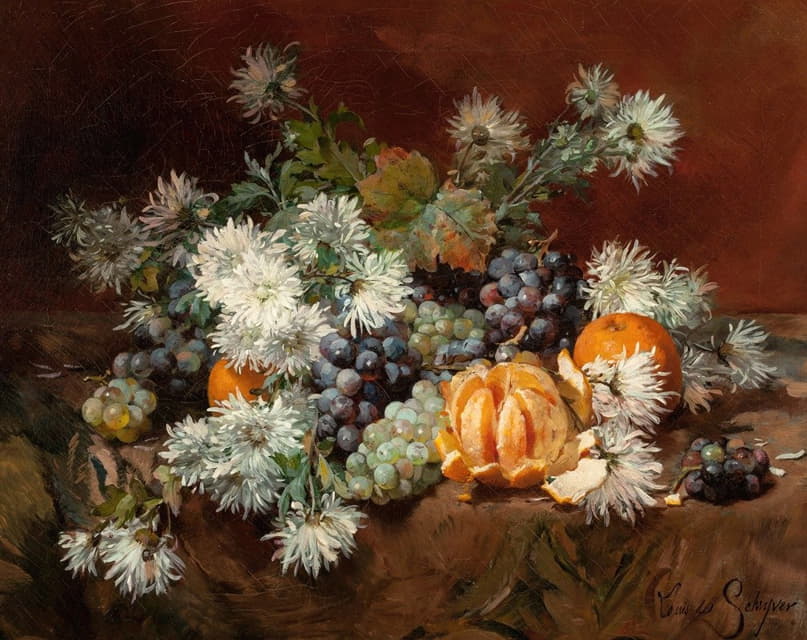 Louis Marie De Schryver - Still Life with Fruits and Flowers