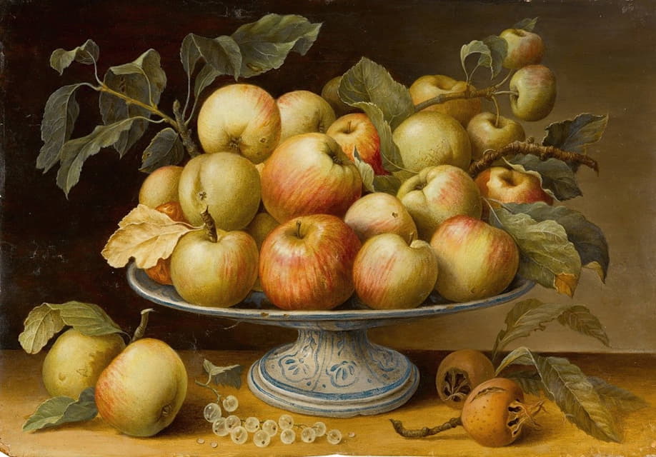 Manner of Fede Galizia - Still life with apples on a majolica tazza, together with medlars and white currants