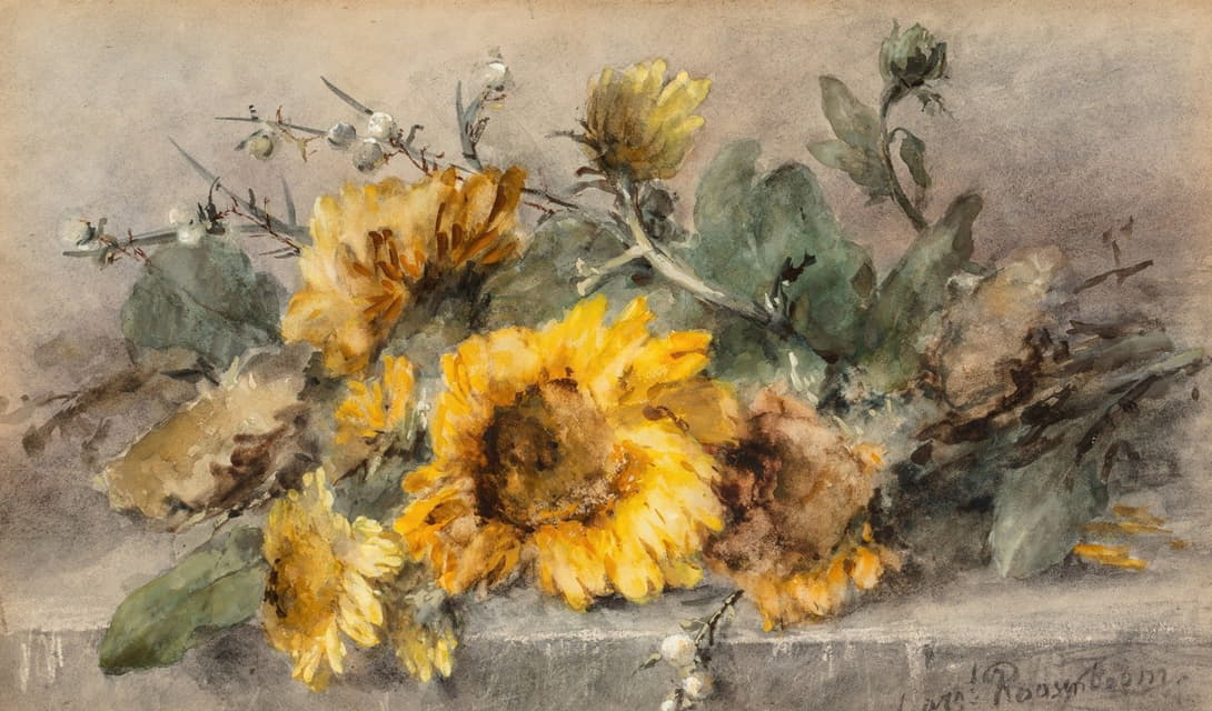 Margaretha Vogel Roosenboom - Spray of sunflowers on a stone ledge