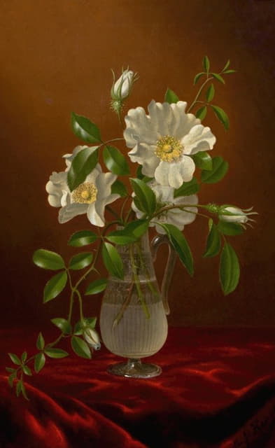 Martin Johnson Heade - Cherokee Roses in a Glass Vase