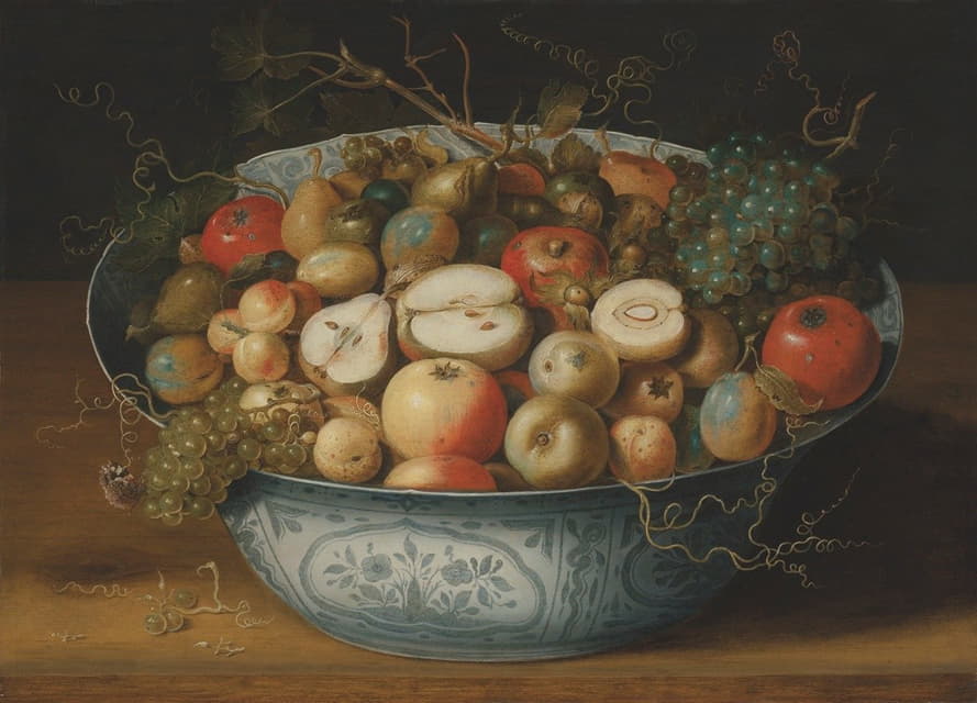 Osias Beert the Elder - A Chinese bowl with apples, plumbs, grapes and nuts