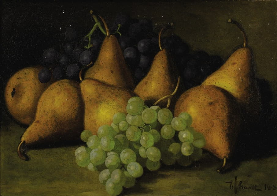 葡萄和黄梨的静物画