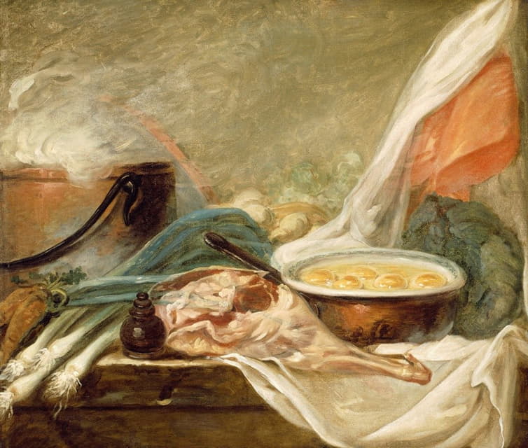 French School - Still Life with Eggs and a Leg of Mutton