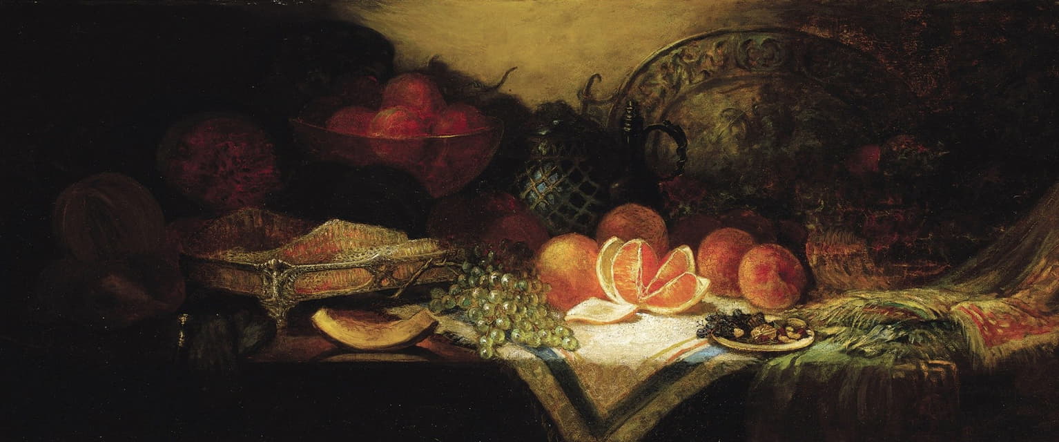 George William Whitaker - Still Life with Melon, Grapes, and Oranges