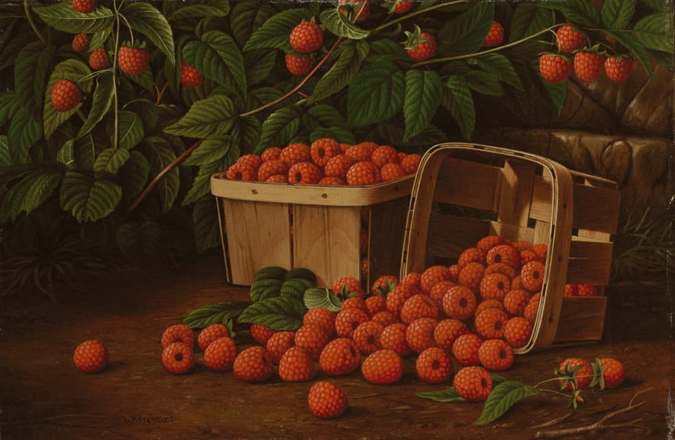 Levi Wells Prentice - Raspberries in Basket (Raspberries and Baskets)
