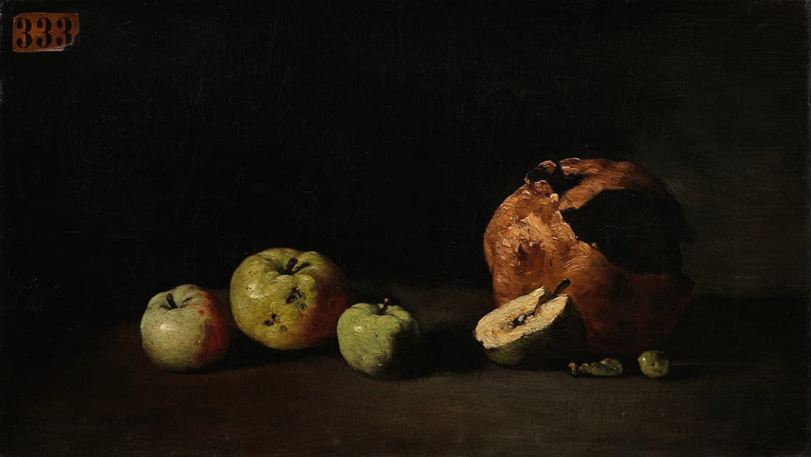 Théodule Ribot - Still Life with Apples and a Pomegranate