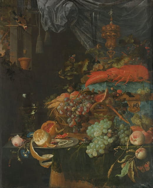 Abraham Mignon - Still Life with Fruit and a Goldfinch