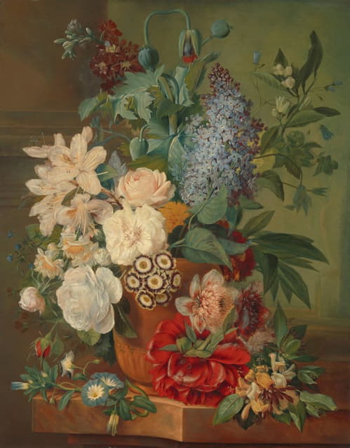 Albertus Jonas Brandt - Flowers in a Terra Cotta Vase