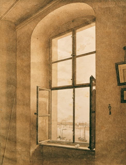 Caspar David Friedrich - Blick aus dem Atelier des Künstlers in Dresden auf die Elbe (linkes Fenster)