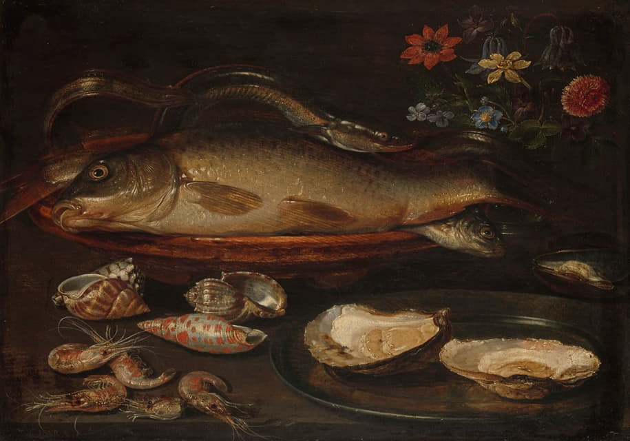 Clara Peeters - Still Life with Fish, Sea Food and Flowers