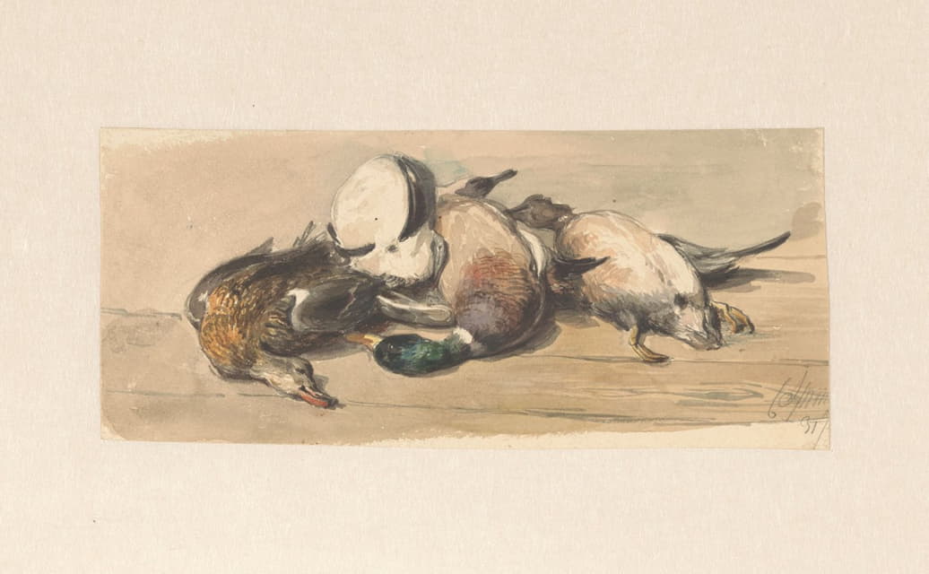 Cornelis Springer - Stilleven met vier eenden