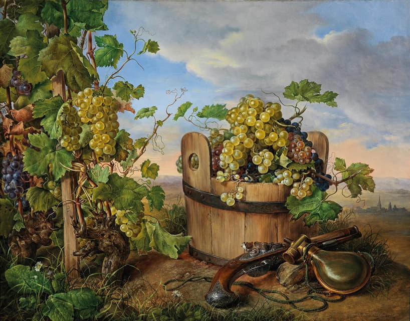 Franz Xaver Petter - Stillleben mit Weintrauben und Pistole