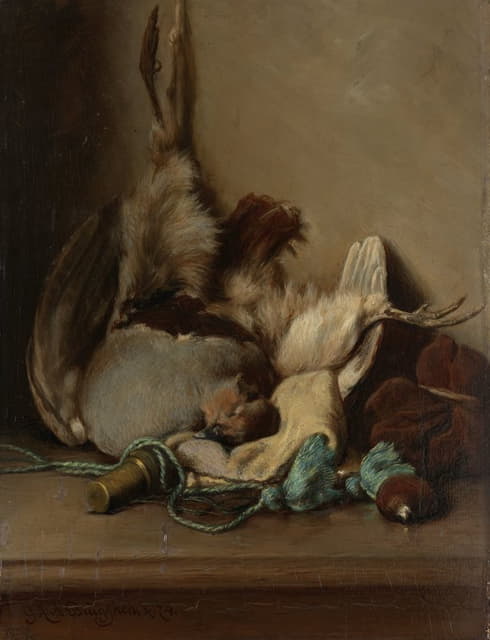 Guillaume Anne van der Brugghen - Still life with Wood Pigeon and Powder Horn
