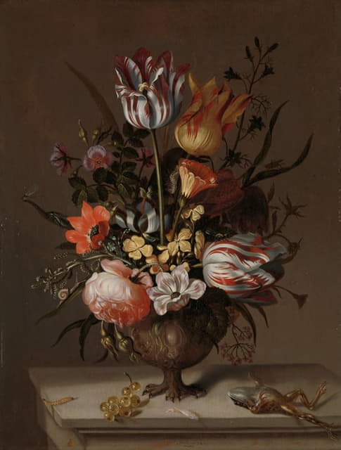 Jacob Marrel - Still Life with a Vase of Flowers and a Dead Frog