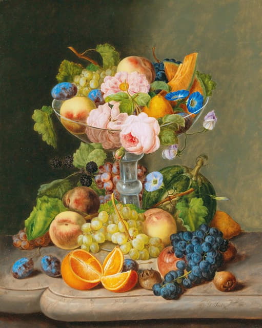 Johann Georg Seitz - Large Still Life with Flowers and Fruit