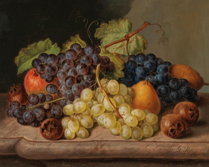 Johann Georg Seitz - Still Life with Grapes and Pears