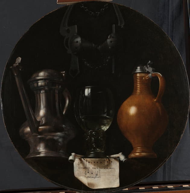 Johannes Torrentius - Emblematic Still Life with Flagon, Glass, Jug and Bridle