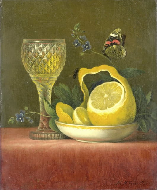 柠檬和切玻璃的静物画
