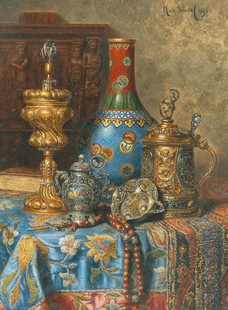 Max Schödl - Still Life with Antiques and a Chinese Cloisonné Vase
