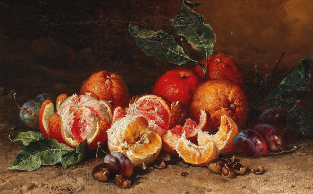 Pal Böhm - Still Life with Oranges, Plums and Chestnuts