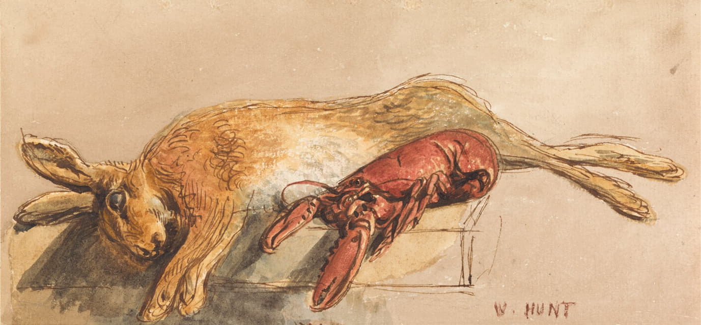 William Henry Hunt - A Dead Hare and a Cooked Lobster on a Bench