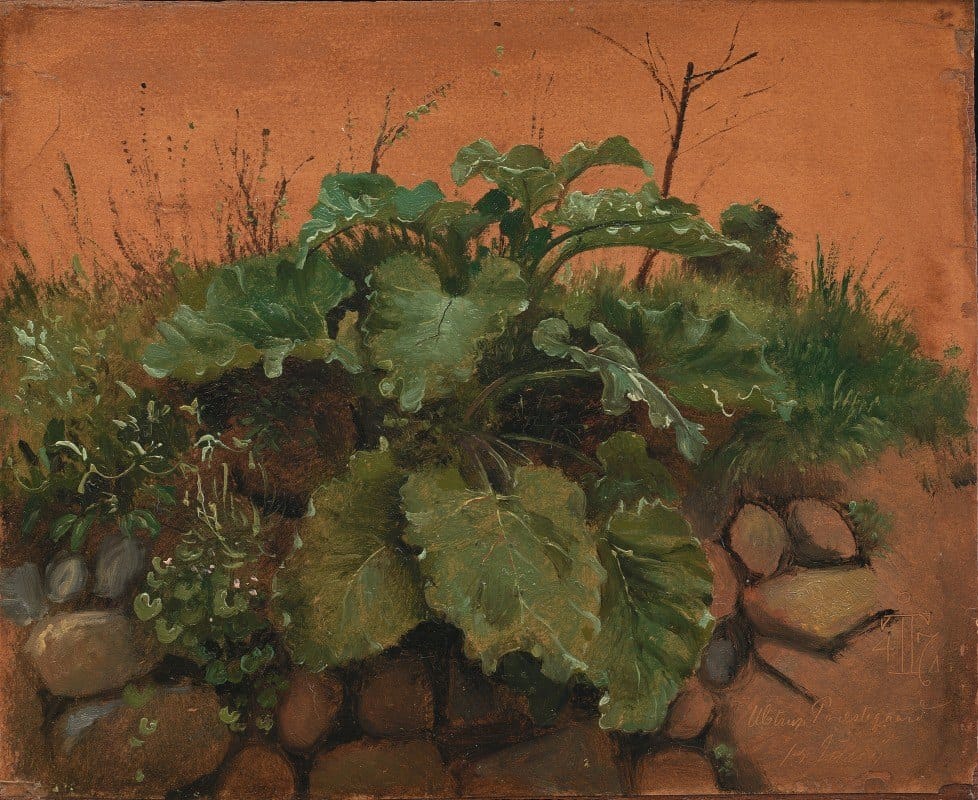 Johan Thomas Lundbye - A Burdock And Other Plants On A Stone Wall