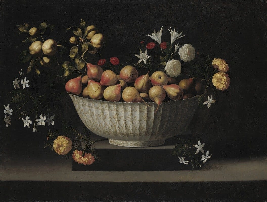 Juan de Zurbarán - Flowers and Fruit in a China Bowl