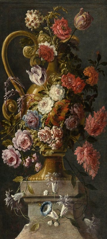 Claude Huilliot - Fleurs dans un vase en bronze