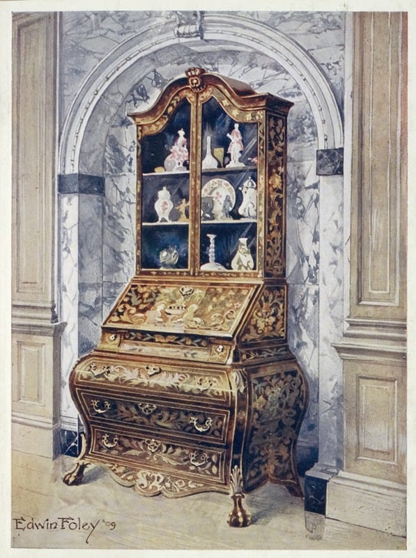 Edwin Foley - Inlaid walnut bombé bureau-cabinet