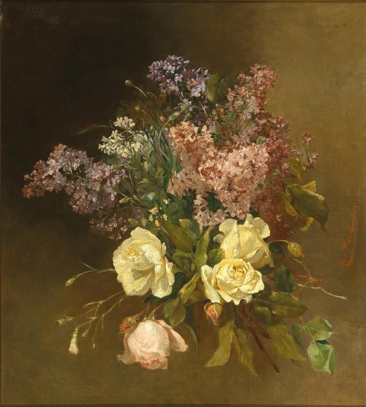 Josefine Swoboda - A Bouquet of Flowers with Lilacs and Roses