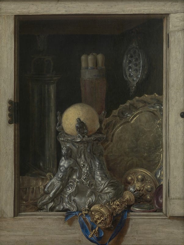 Cornelis Norbertus Gijsbrechts - Silverware in an Open Cabinet