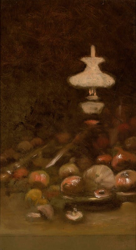 Władysław Aleksander Malecki - Oil lamp and fruits