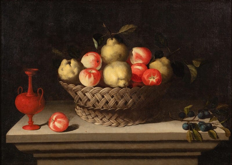Bernardo Polo - Still-life with apples and pears in a basket
