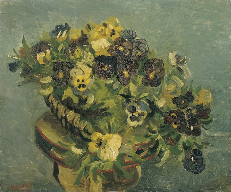 Vincent van Gogh - Basket of pansies on a small table
