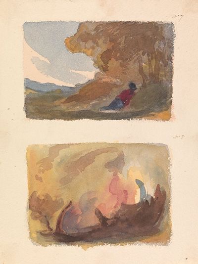 《背靠山的人物景观——提香和威尼斯人学校》（第7名）；景观-各种水彩画