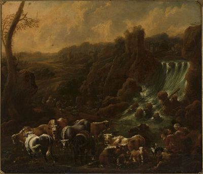 Cattle at the waterfall
