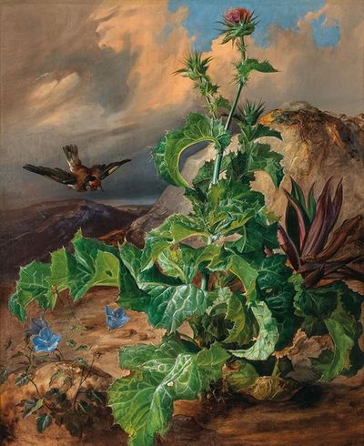 Large Thistle Still Life with Goldfinch