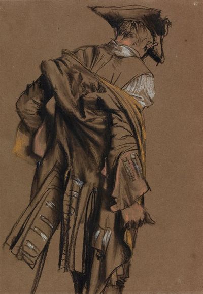 艺术家的模特，后视，穿着十八世纪的制服