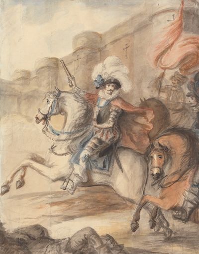 骑兵军官（亨利四世）在城堡外指挥冲锋