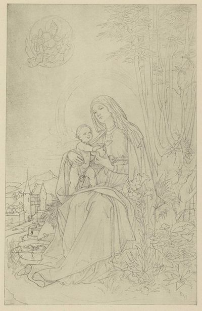 德国风景中的圣母与孩子