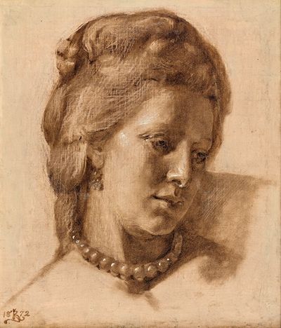 卡罗琳·马蒂尔达女王（1873年作品习作；克里斯蒂安七世宫廷场景）
