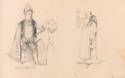 红衣主教格兰维尔的小矮人和一个站着的和尚