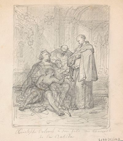 克里斯托弗·哥伦布和他生病的儿子在拉拉比达修道院